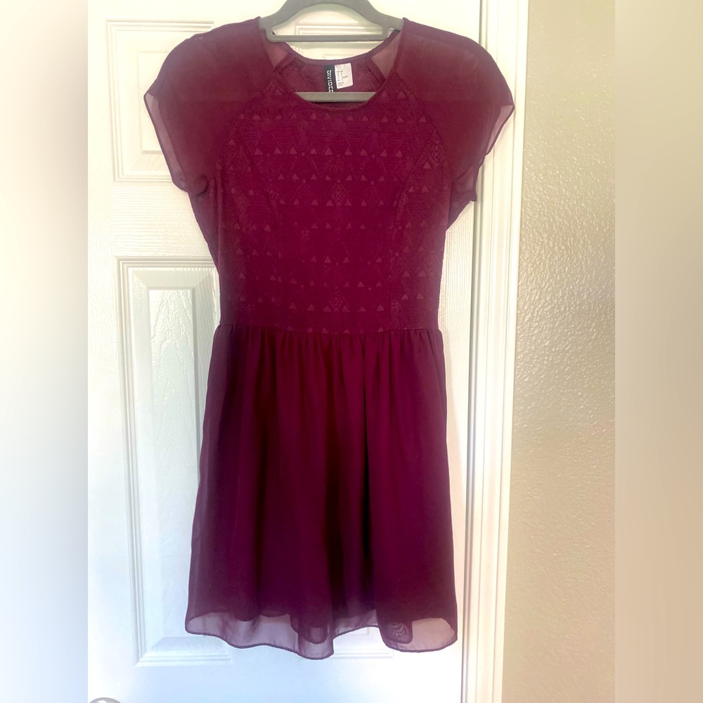 H&M Women's Purple/Plum Sheer Dress Size 8